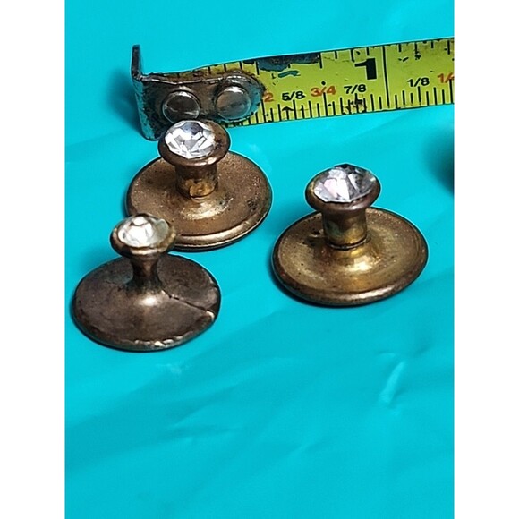 Set of 6 Vintage Men’s Rhinestone Shirt Studs & Cufflinks Brass Metal Collecti - Picture 5 of 5